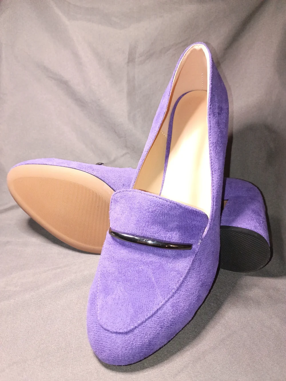 Purple Suede Block Heel Loafers - Women's Dress Pumps
